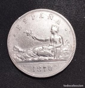 Monedas República: Moneda 5 Pesetas ESPAÑA 1870 de plata de ley 900, Estrellas 18-70, NUMISMÁTICA DE COLECCIÓN